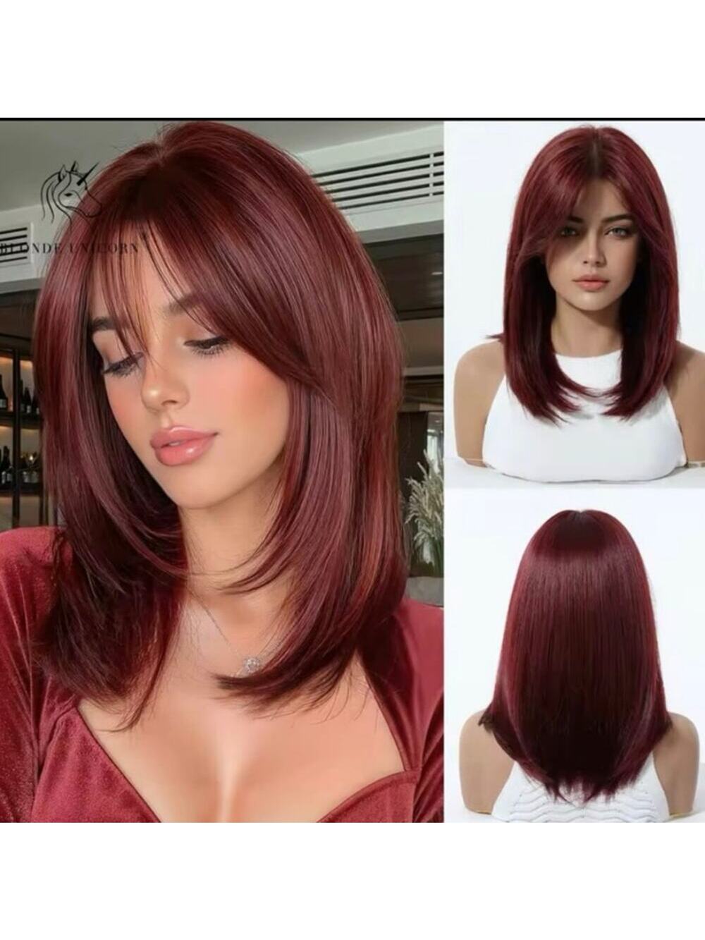 16” red wig blunt bangs synthetic NWT
